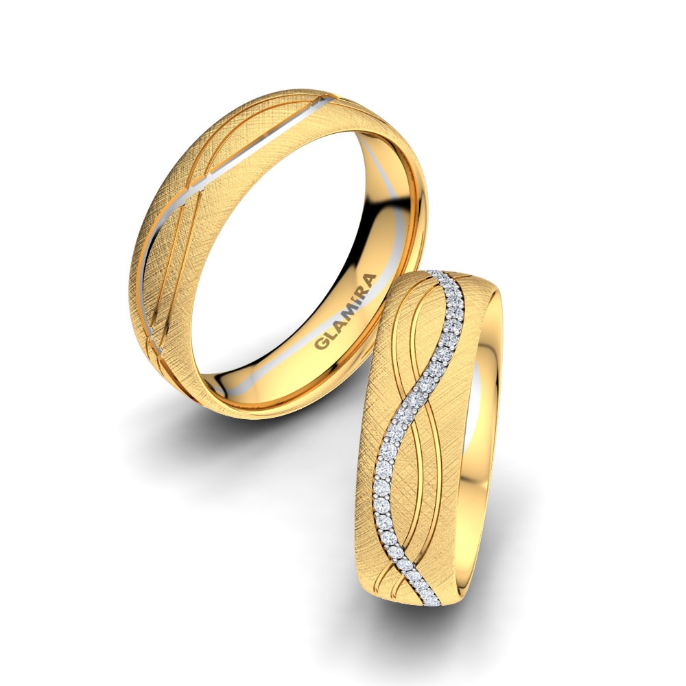 18k Yellow & White Gold Diamond Wedding Ring Bright Sign 6 mm
