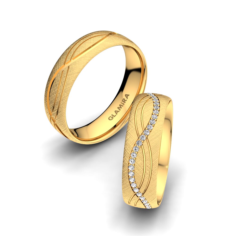 14ct Yellow Gold White sapphire Wedding Ring Bright Sign 6 mm