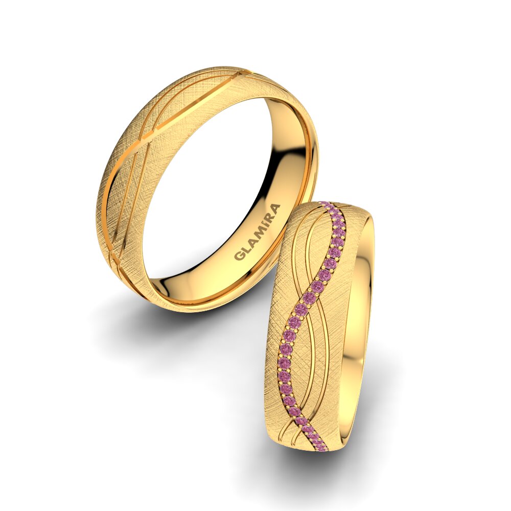 14ct Yellow Gold Rhodolite Garnet Wedding Ring Bright Sign 6 mm