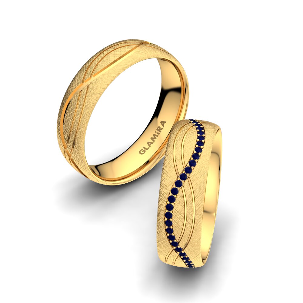 14ct Yellow Gold Sapphire Wedding Ring Bright Sign 6 mm