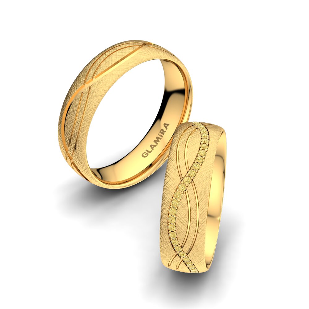 14ct Yellow Gold Yellow Diamond Wedding Ring Bright Sign 6 mm