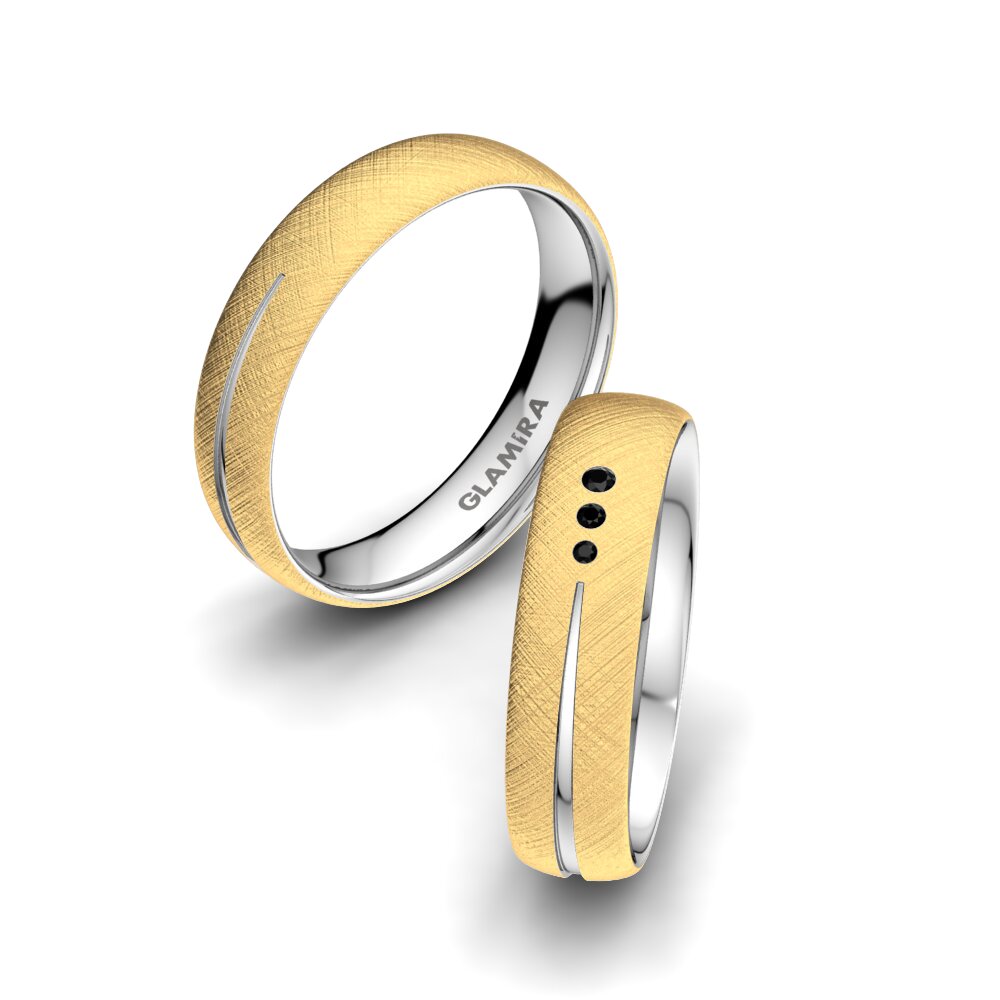 Amarelo & Branco-9K Diamante Negro Anel de Casamento Brilliant Charm 5 mm