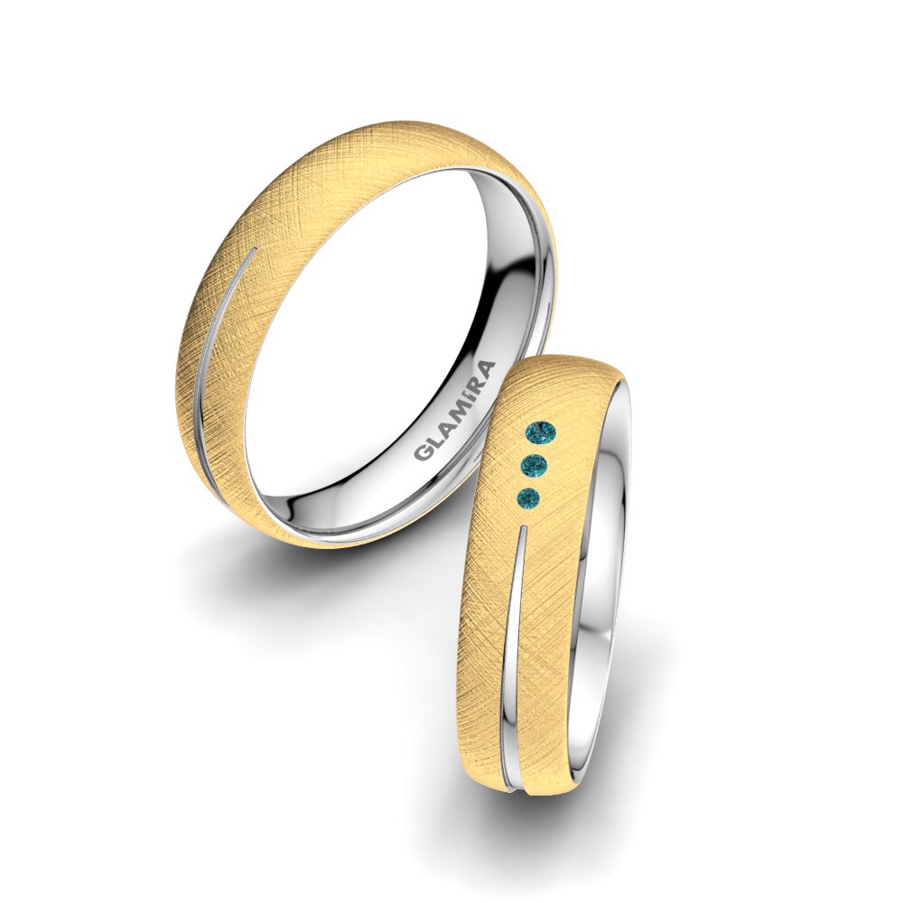 Amarelo & Branco-9K Diamante Azul Anel de Casamento Brilliant Charm 5 mm