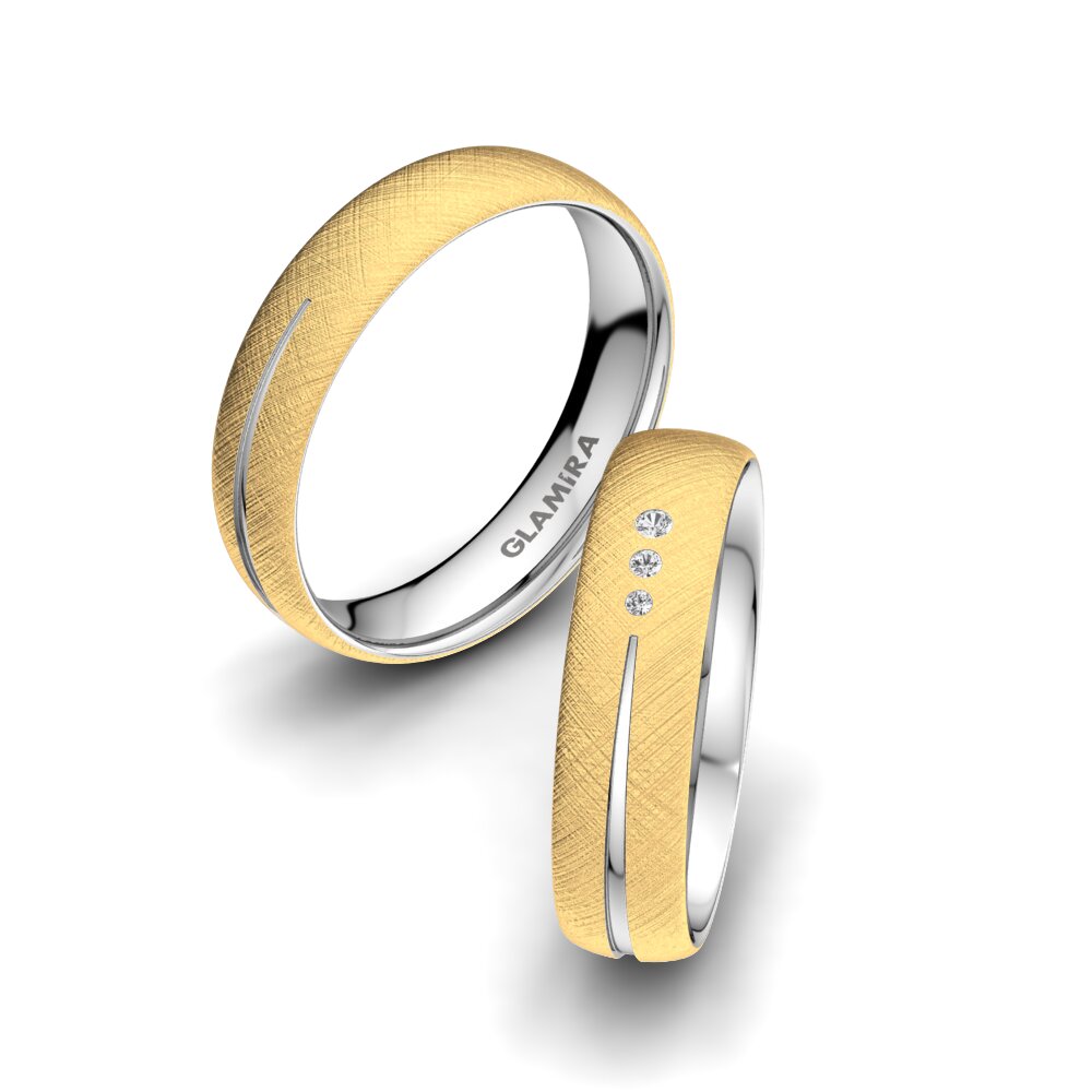 Amarelo & Branco-9K diamante-safira Anel de Casamento Brilliant Charm 5 mm