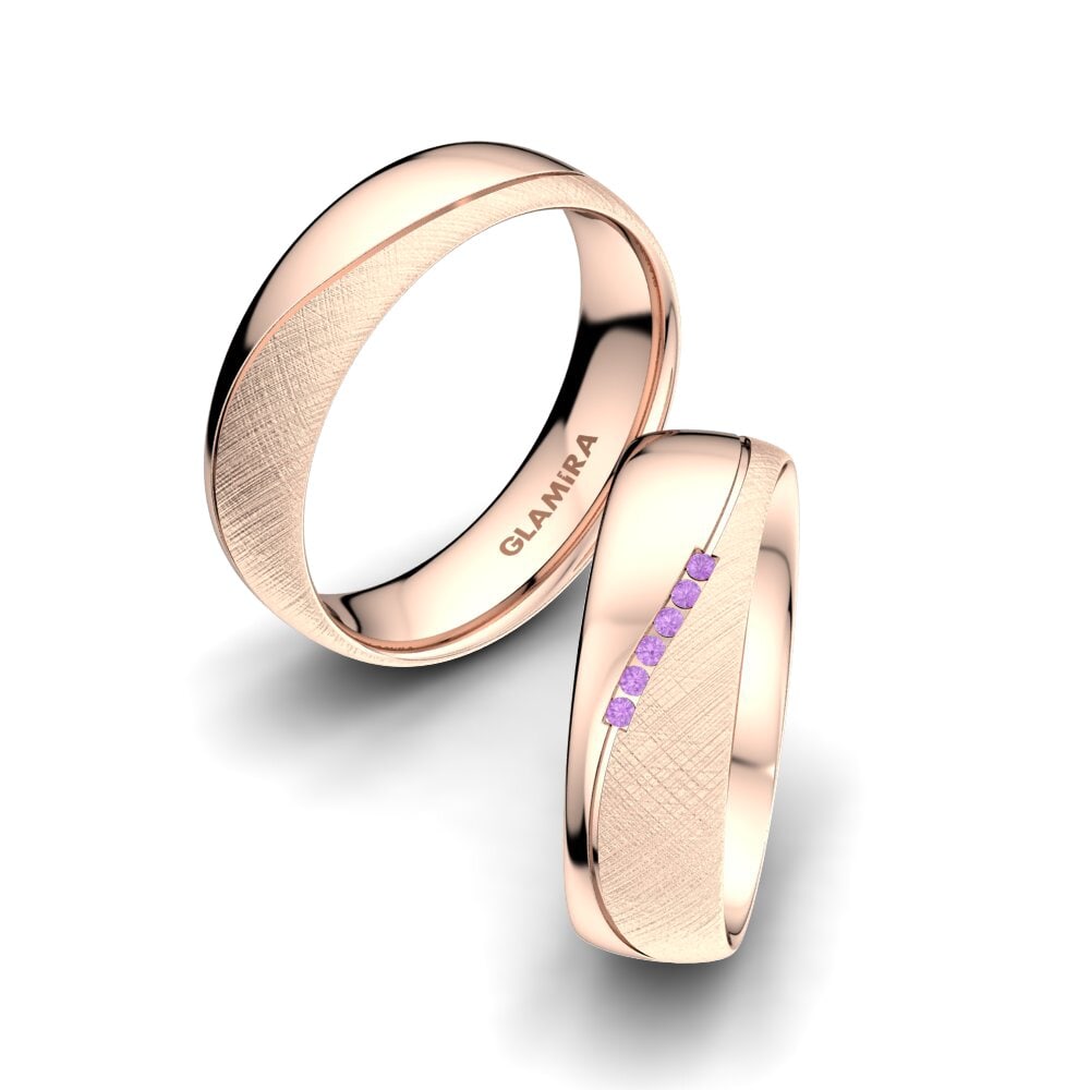 Różowe Złoto 750 Ametyst Obrączka ślubna Shining Energy 6 mm