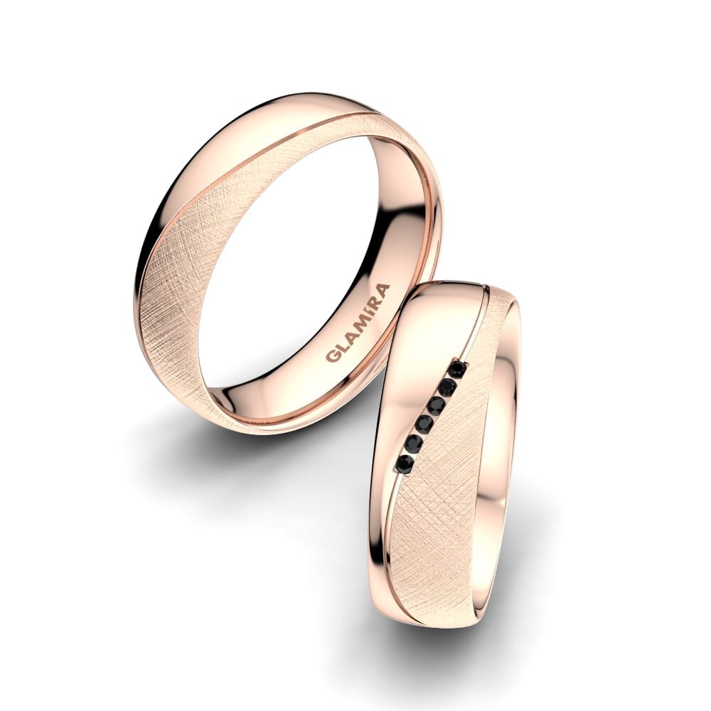 18k Rose Gold Black Diamond Wedding Ring Shining Energy 6 mm