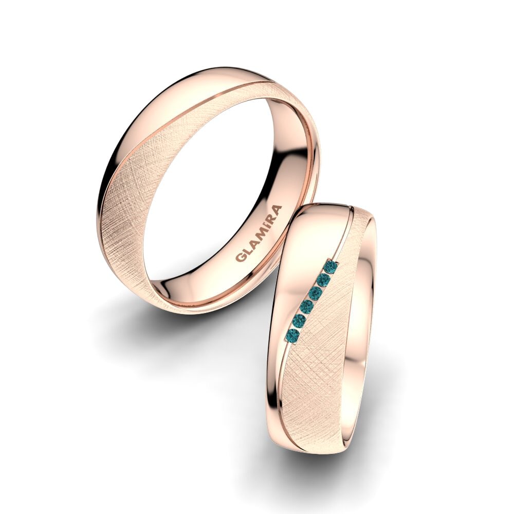 Różowe Złoto 750 Niebieski Diament Obrączka ślubna Shining Energy 6 mm