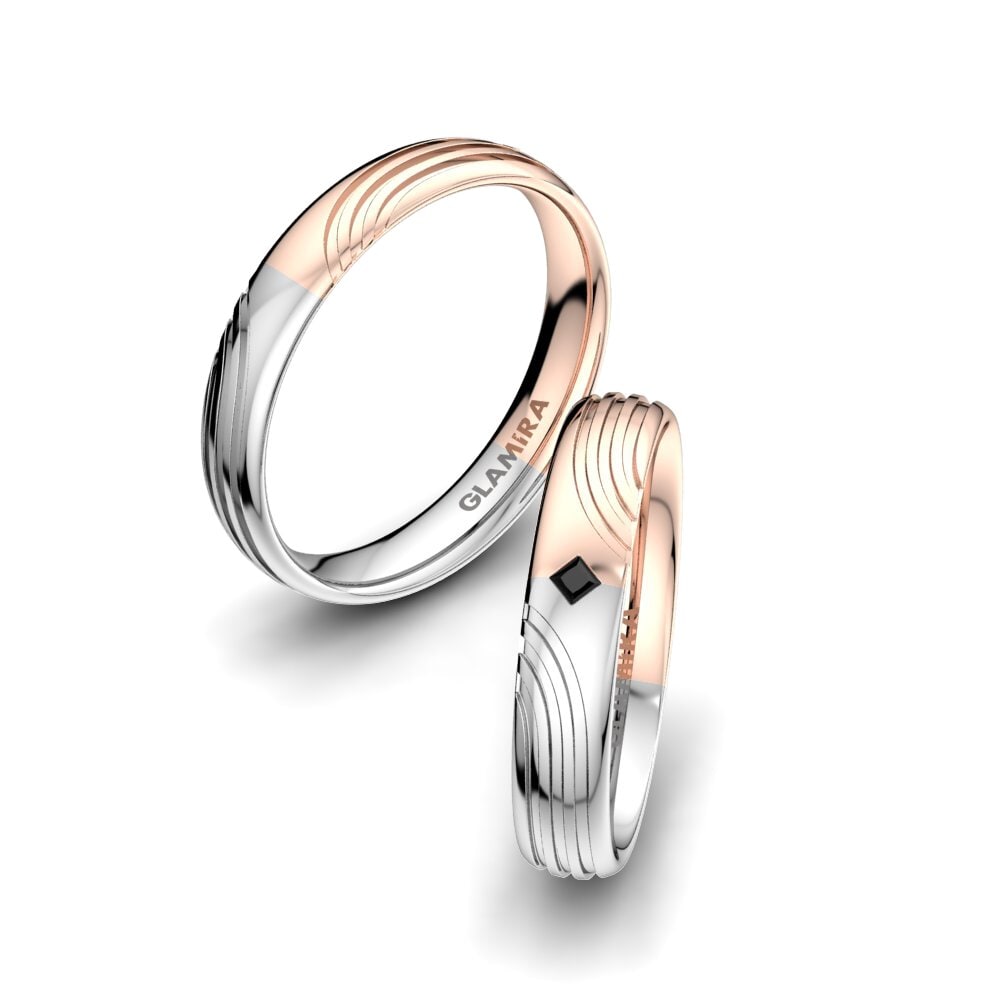 9k Oro Blanco & Rosa Ónix Negro Anillo de boda Alluring Twist 4 mm