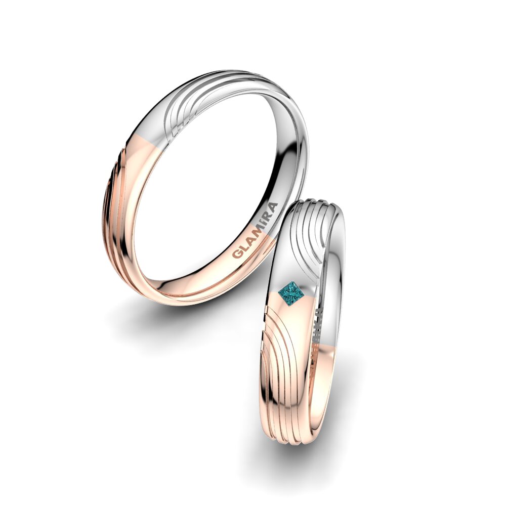 9k Oro Rosa & Blanco Diamante Azul Anillo de boda Alluring Twist 4 mm