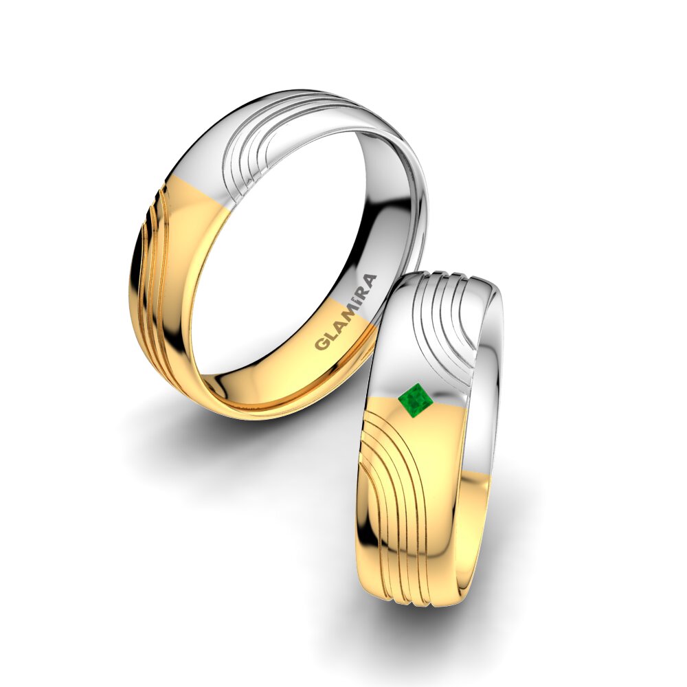 9k Oro Amarillo & Blanco Esmeralda Anillo de boda Alluring Twist 6 mm