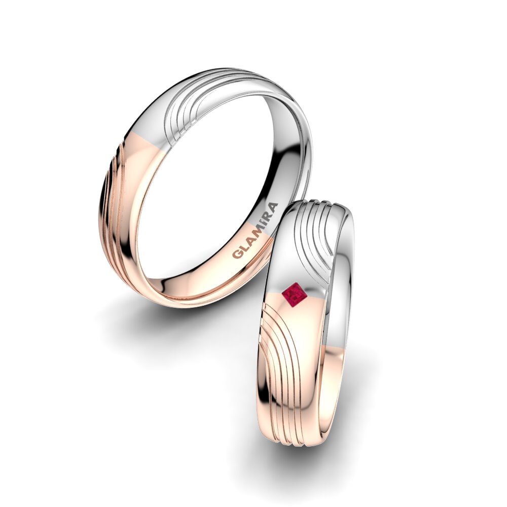 18K Rood & Wit Goud Robijn Trouwring Alluring Twist 5 mm