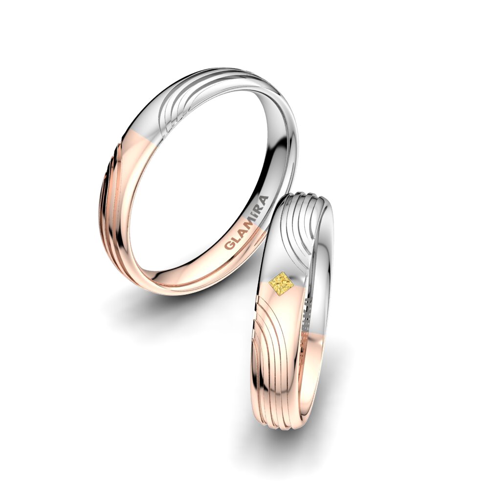 9k Oro Rosa & Blanco Diamante Amarillo Anillo de boda Alluring Twist 4 mm