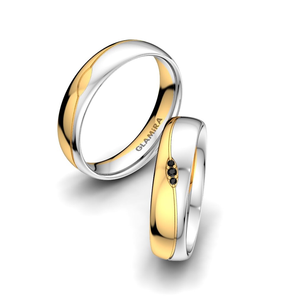 9k Oro Amarillo & Blanco Zafiro negro Anillo de boda Bright Touch 5 mm