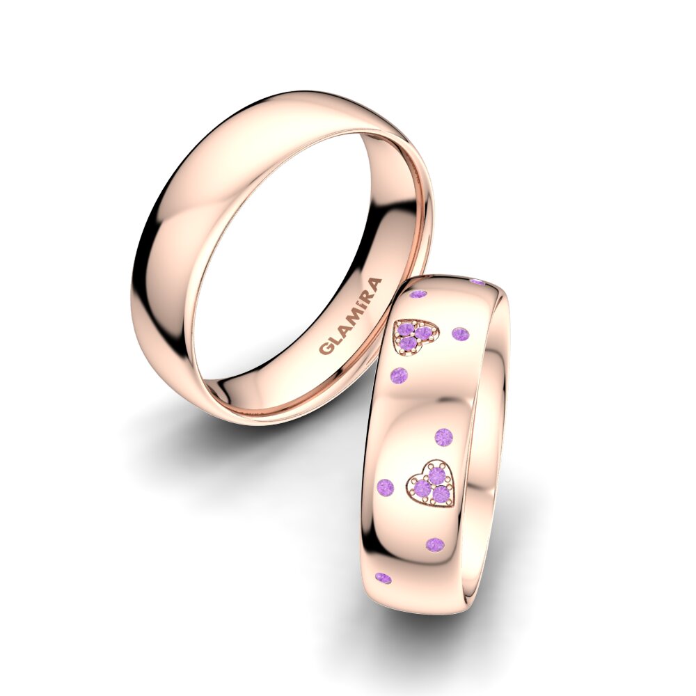 Różowe Złoto 750 Ametyst Obrączka ślubna Brilliant Love 6 mm