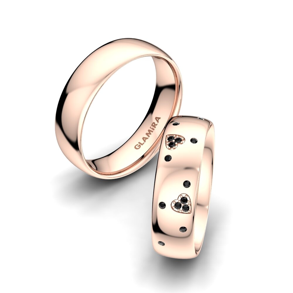 Różowe Złoto 750 Czarny Onyks Obrączka ślubna Brilliant Love 6 mm