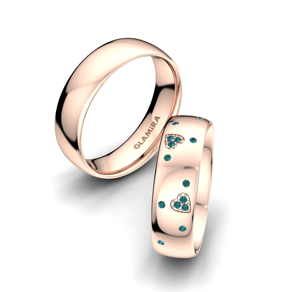 Różowe Złoto 750 Niebieski Diament Obrączka ślubna Brilliant Love 6 mm