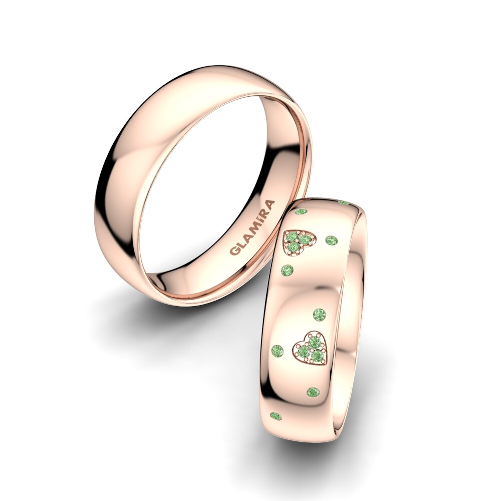 18k Oro Rosa Diamante Verde Anillo de boda Brilliant Love 6 mm
