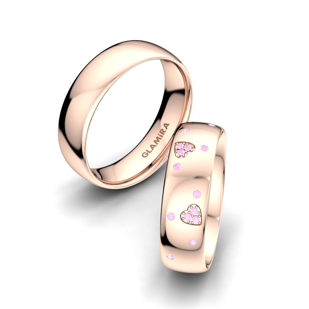 18k Oro Rosa Zafiro Rosado Anillo de boda Brilliant Love 6 mm