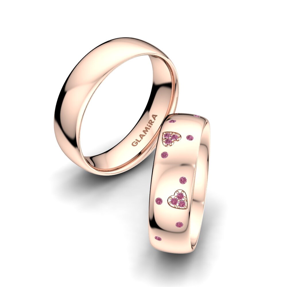 18k Oro Rosa Granate Rhodolite Anillo de boda Brilliant Love 6 mm