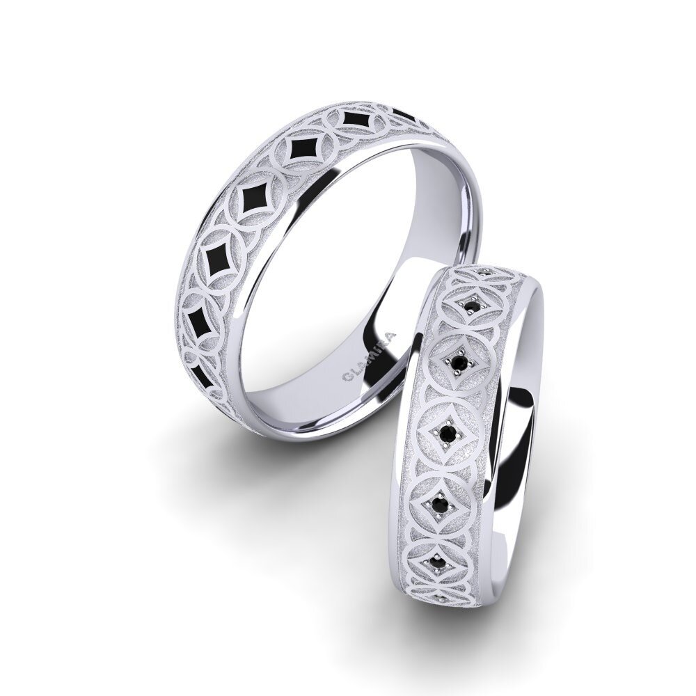 Platino 950 Zafiro negro Anillo de boda Exotic Shine 6 mm