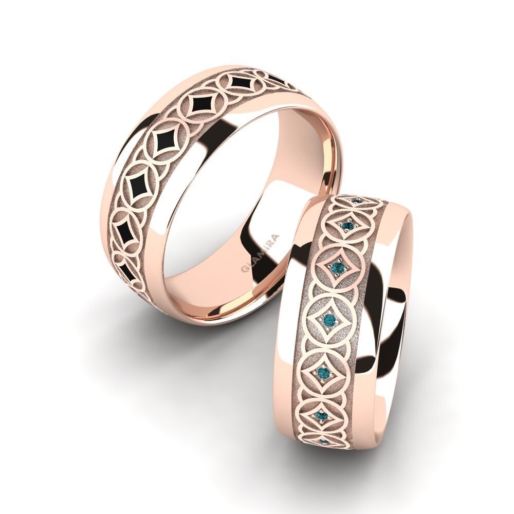 Różowe Złoto 750 Niebieski Diament Obrączka ślubna Exotic Shine 8 mm