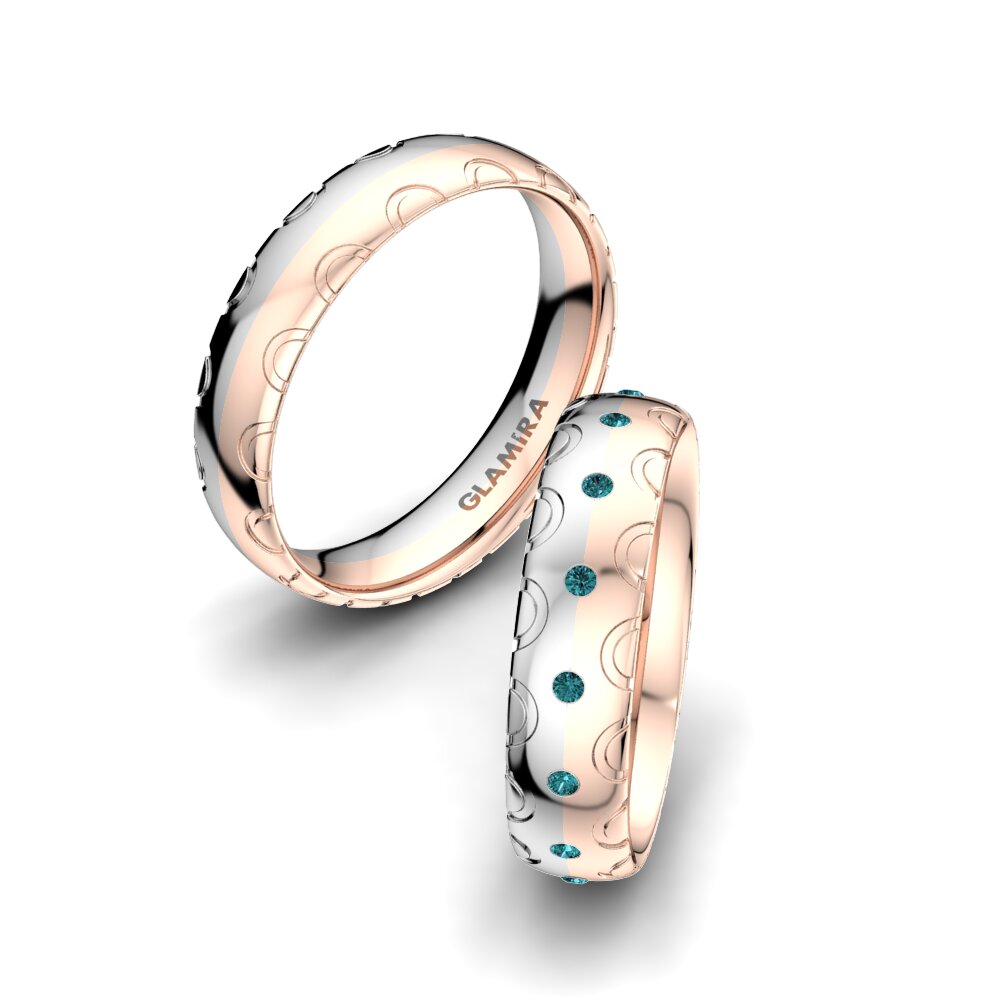 9k Oro Blanco & Rosa Diamante Azul Anillo de boda Florid Dream 5 mm