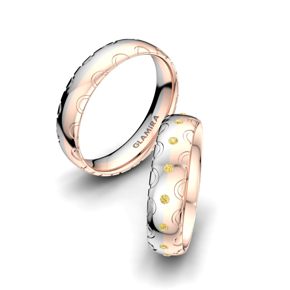 9k Oro Blanco & Rosa Diamante Amarillo Anillo de boda Florid Dream 5 mm