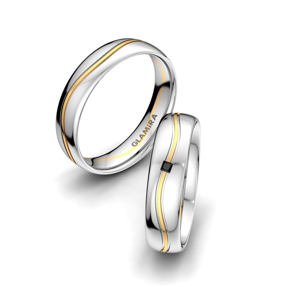 14ct White & Yellow Gold Black Onyx Wedding Ring Alluring Fusion 5 mm