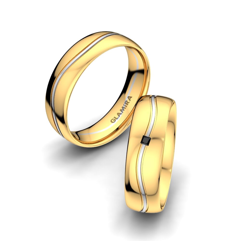 18k Oro Amarillo & Blanco Zafiro negro Anillo de boda Alluring Fusion 6 mm