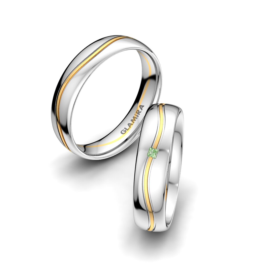 14k White & Yellow Gold Green Diamond Wedding Ring Alluring Fusion 5 mm
