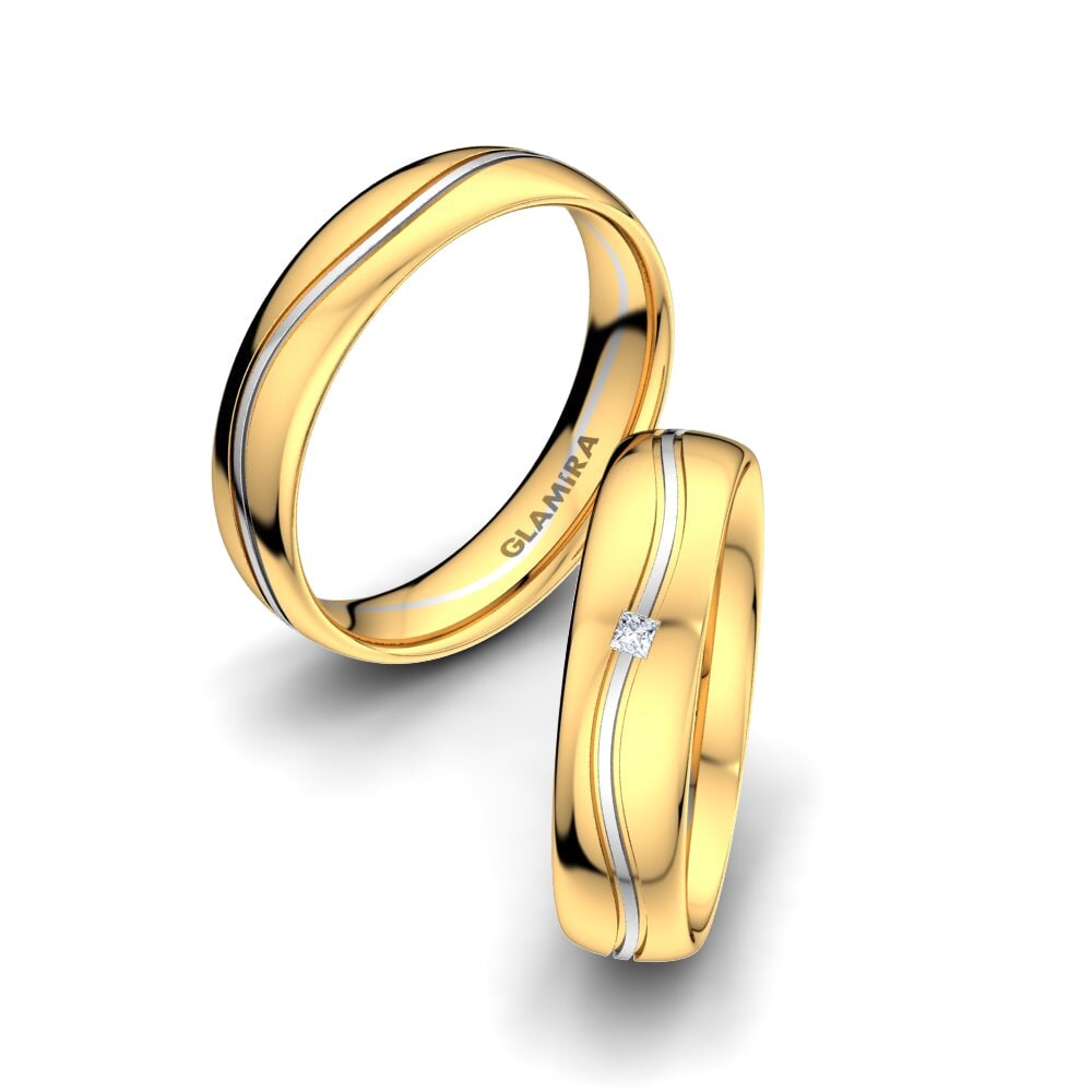 Or Jaune & Blanc 14k Diamant De Synthèse Bague de Mariage Alluring Fusion 5 mm