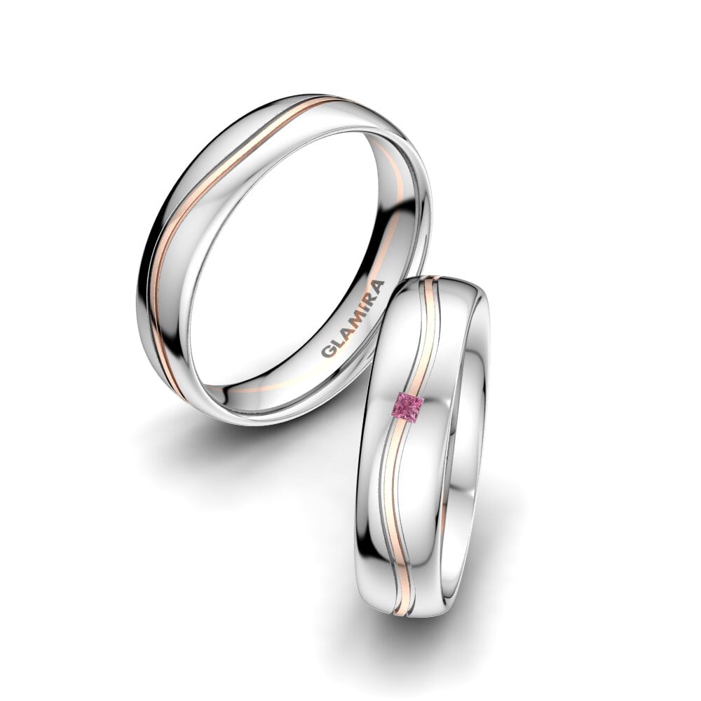 18ct White & Rose Gold Rhodolite Garnet Wedding Ring Alluring Fusion 5 mm