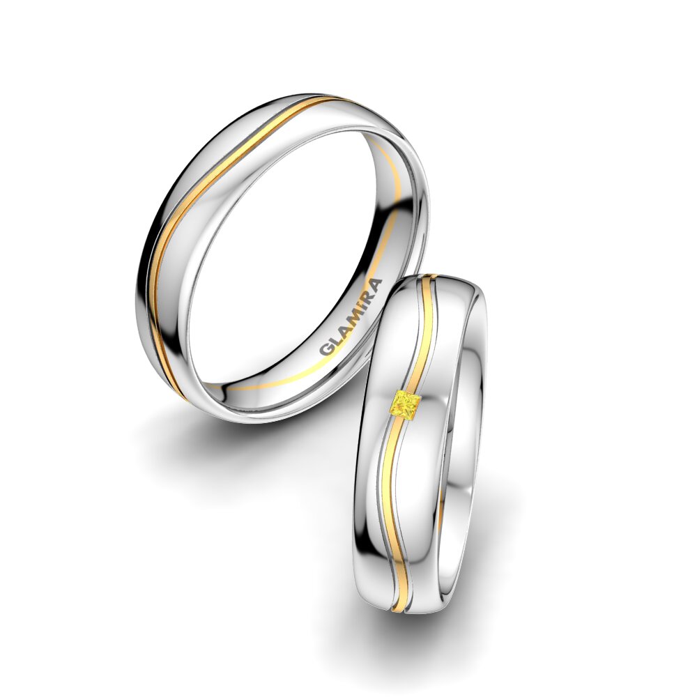 14ct White & Yellow Gold Yellow Sapphire Wedding Ring Alluring Fusion 5 mm