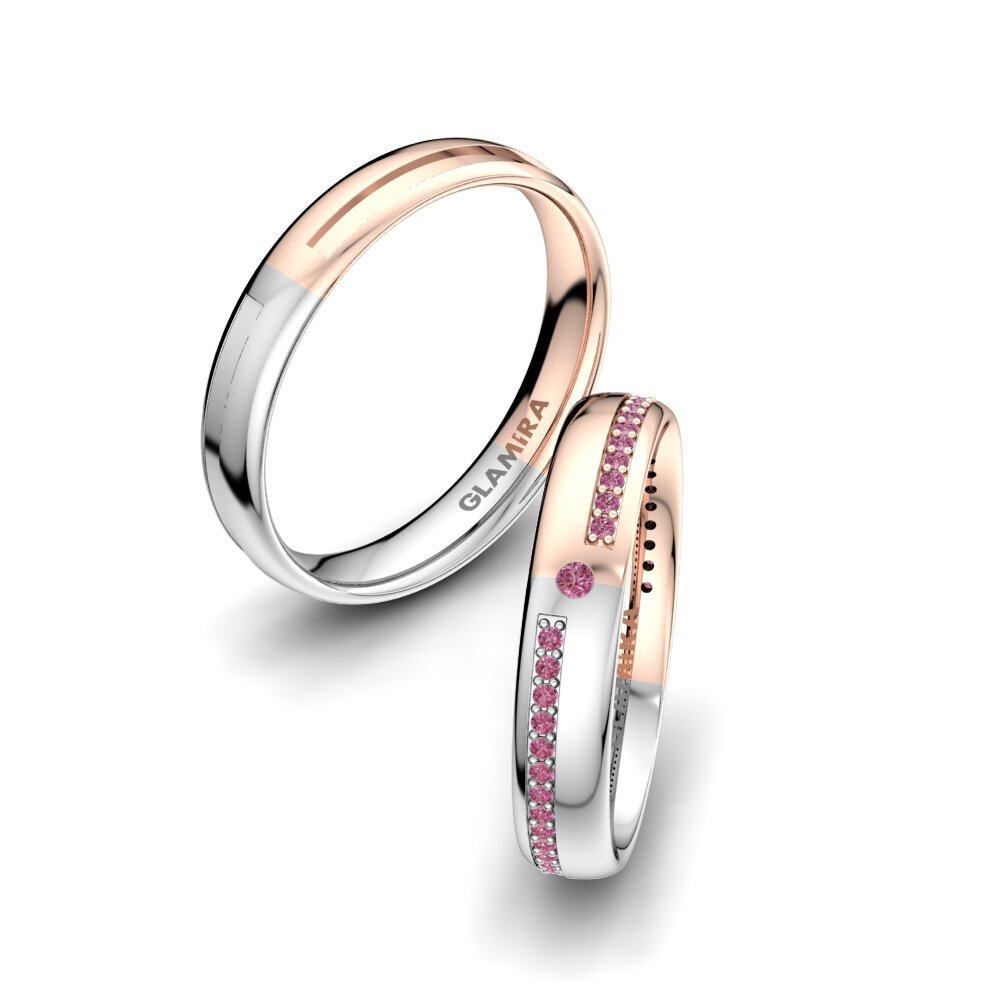 18ct White & Rose Gold Rhodolite Garnet Wedding Ring Elegant Choice 4 mm