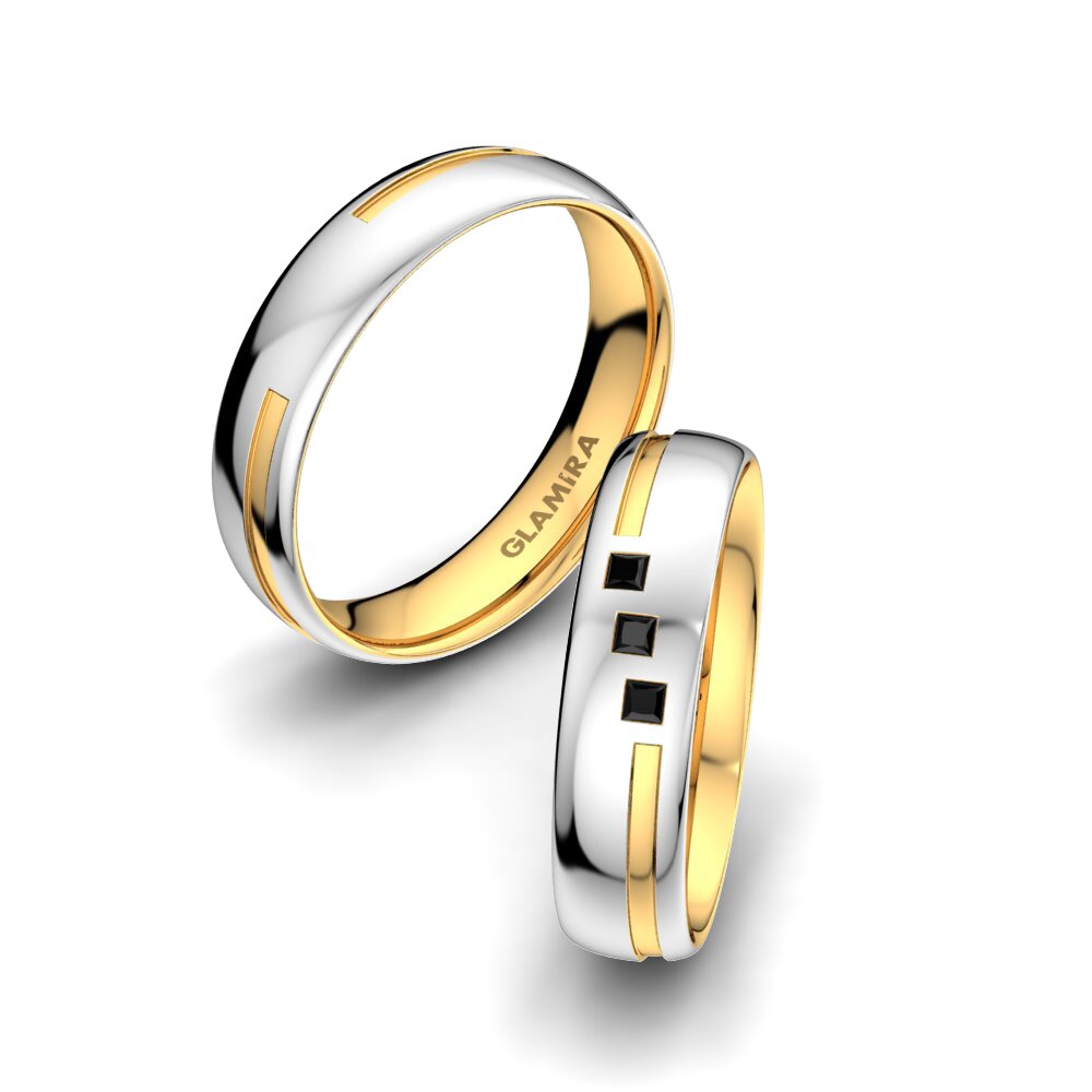 18k White & Yellow Gold Black Onyx Wedding Ring Charming Pretty 5 mm