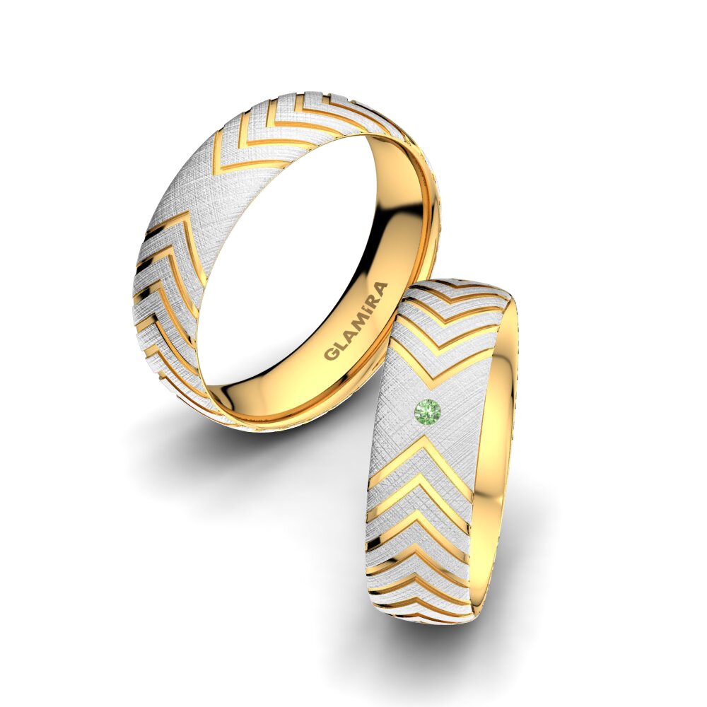 14k White & Yellow Gold Green Diamond Wedding Ring Universe Union 6 mm