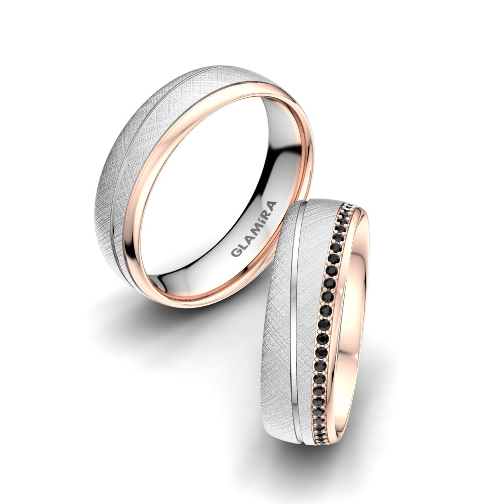 9k Oro Blanco & Rosa Ónix Negro Anillo de boda Glamour Wish 6 mm
