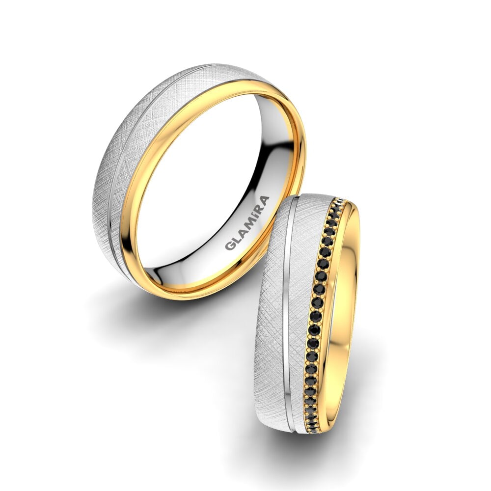 14ct White & Yellow Gold Black Onyx Wedding Ring Glamour Wish 6 mm