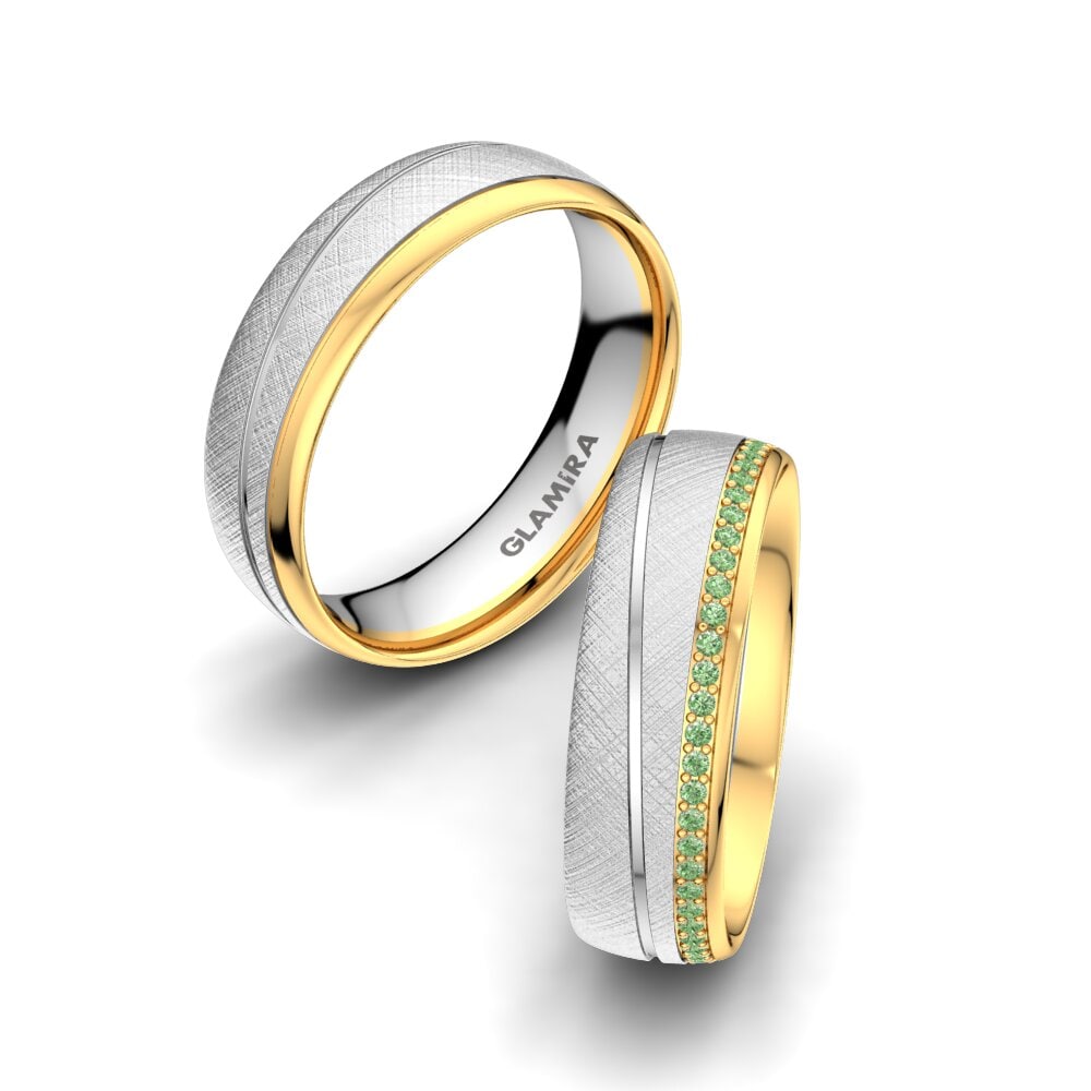 14k White & Yellow Gold Green Diamond Wedding Ring Glamour Wish 6 mm