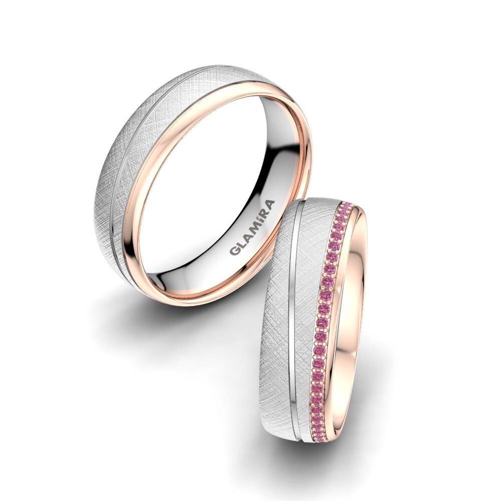 18ct White & Rose Gold Rhodolite Garnet Wedding Ring Glamour Wish 6 mm