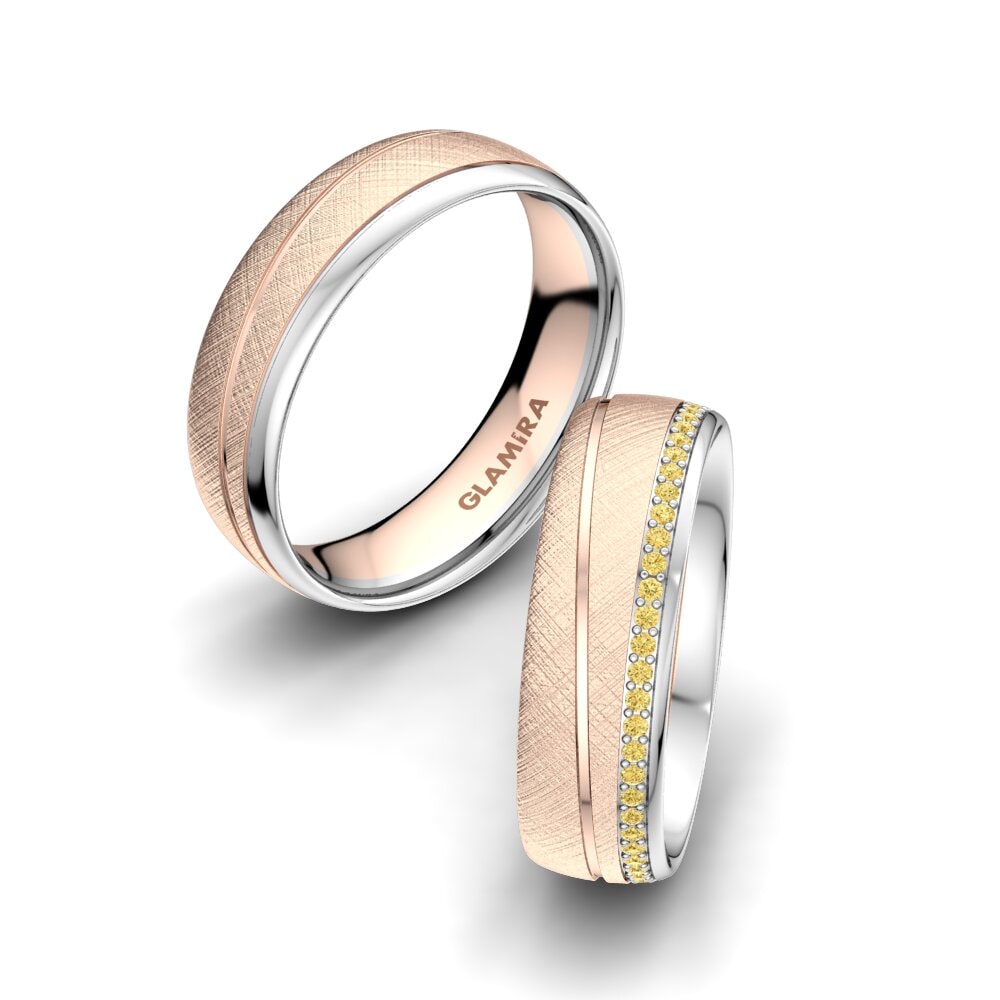 9k Oro Rosa & Blanco Diamante Amarillo Anillo de boda Glamour Wish 6 mm