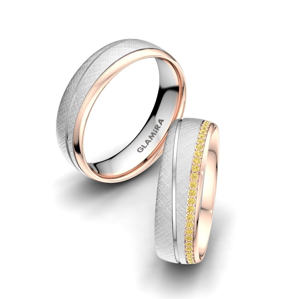 9k Oro Blanco & Rosa Diamante Amarillo Anillo de boda Glamour Wish 6 mm