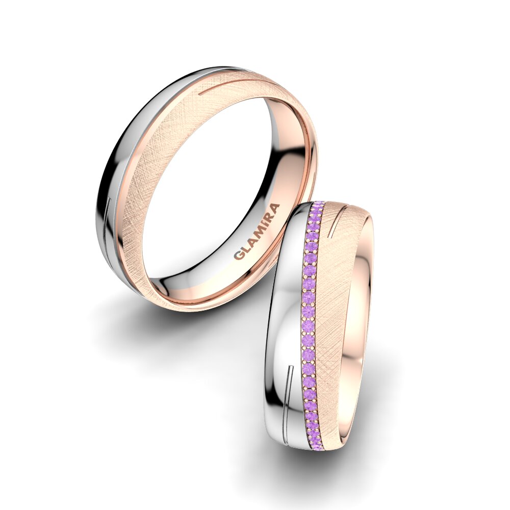 9k Oro Rosa & Blanco Amatista Anillo de boda Glamour Star 6 mm