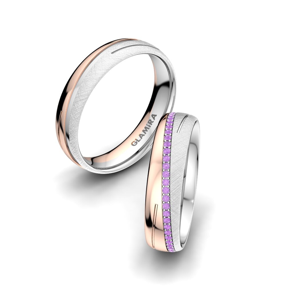 14k White & Rose Gold Amethyst Wedding Ring Glamour Star 5 mm