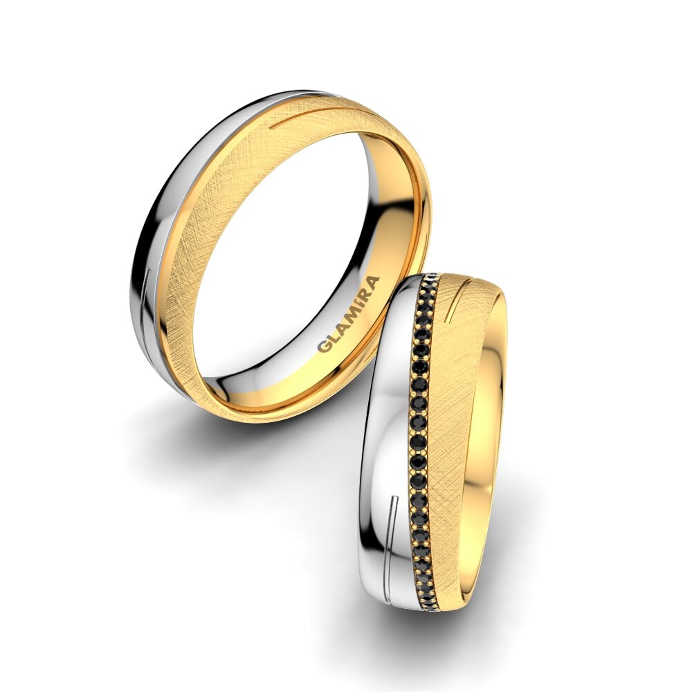 9k Oro Amarillo & Blanco Ónix Negro Anillo de boda Glamour Star 6 mm