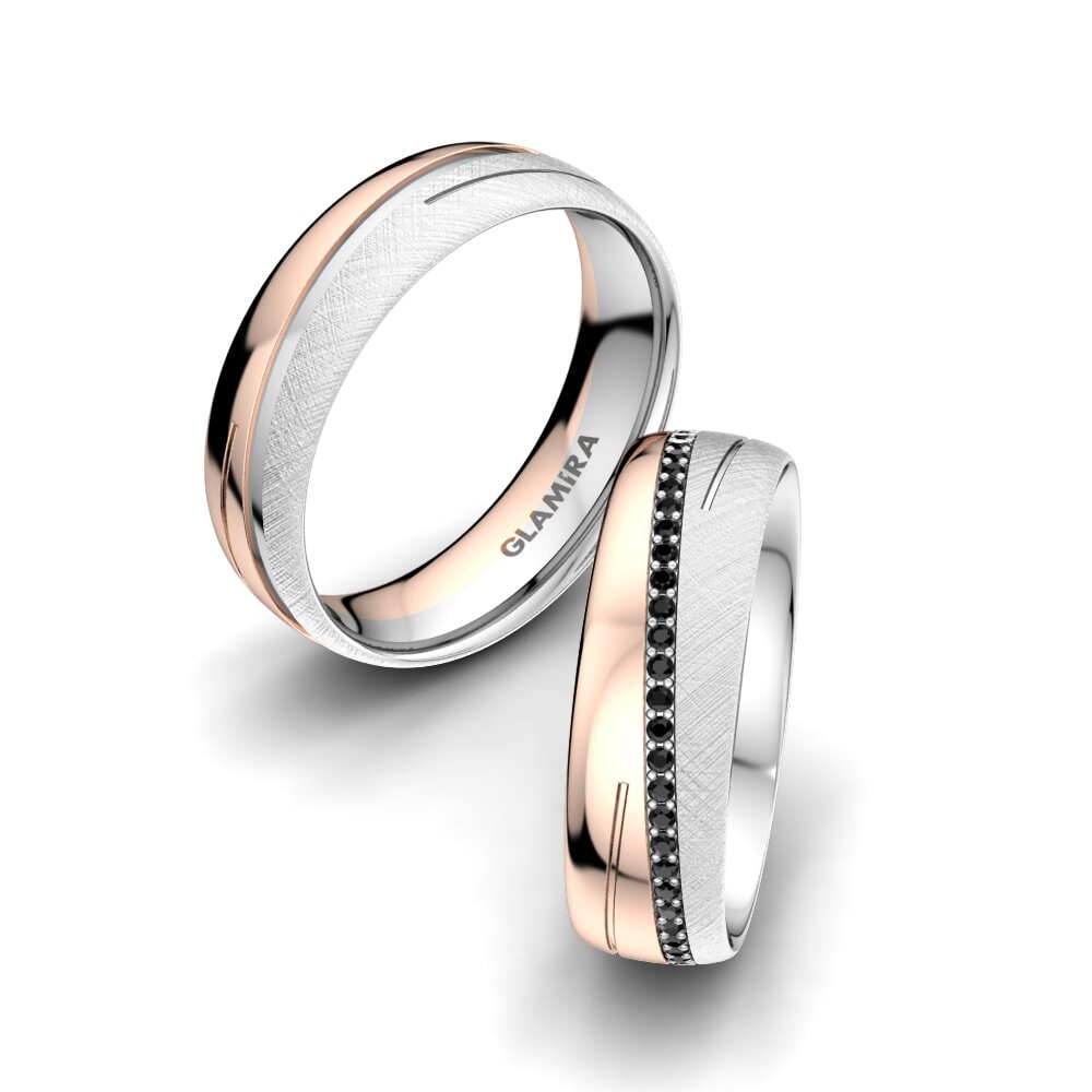 9k Oro Blanco & Rosa Zafiro negro Anillo de boda Glamour Star 6 mm