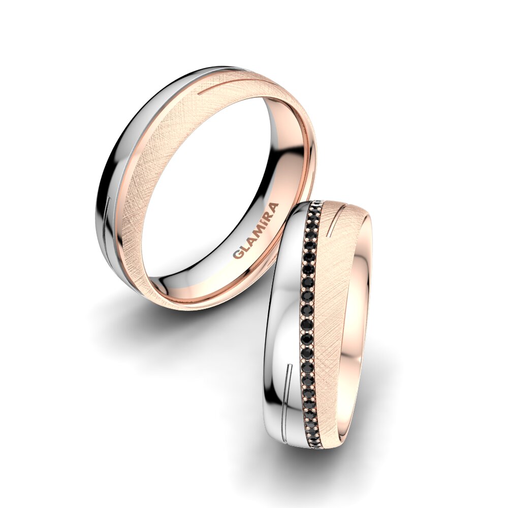 18K Rood & Wit Goud Zwarte Diamant Trouwring Glamour Star 6 mm