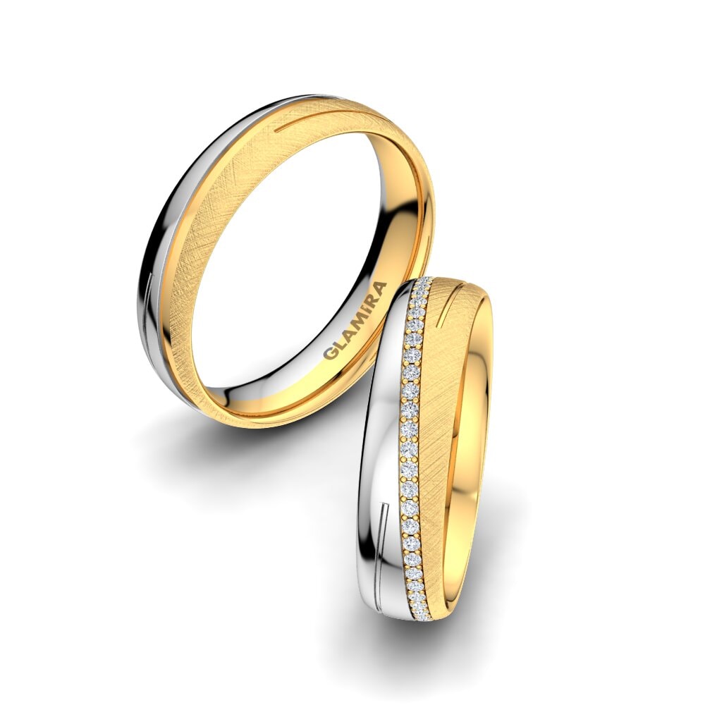 Amarelo & Branco-9K Diamante Produzido em Laboratório Anel de Casamento Glamour Star 5 mm