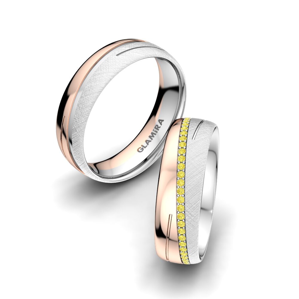 9k Oro Blanco & Rosa Zafiro amarillo Anillo de boda Glamour Star 6 mm