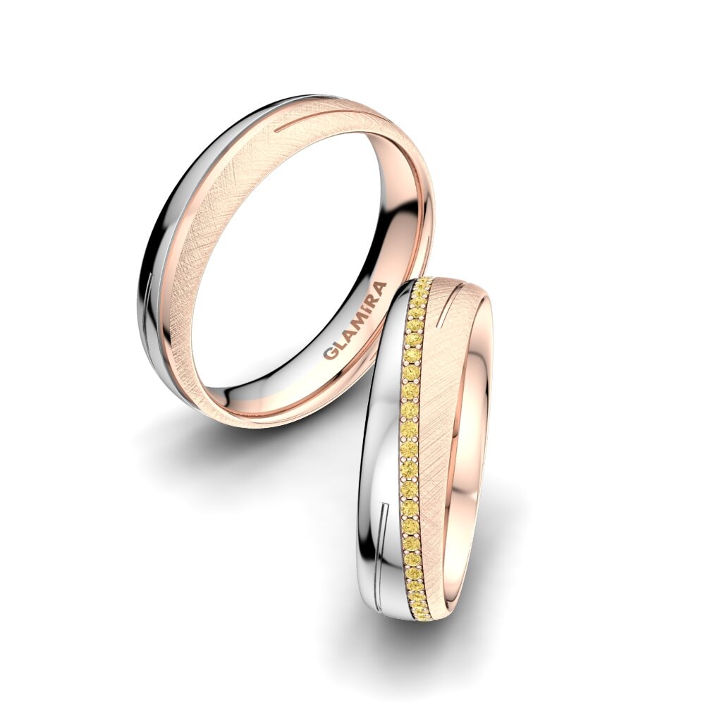 9k Oro Rosa & Blanco Diamante Amarillo Anillo de boda Glamour Star 5 mm
